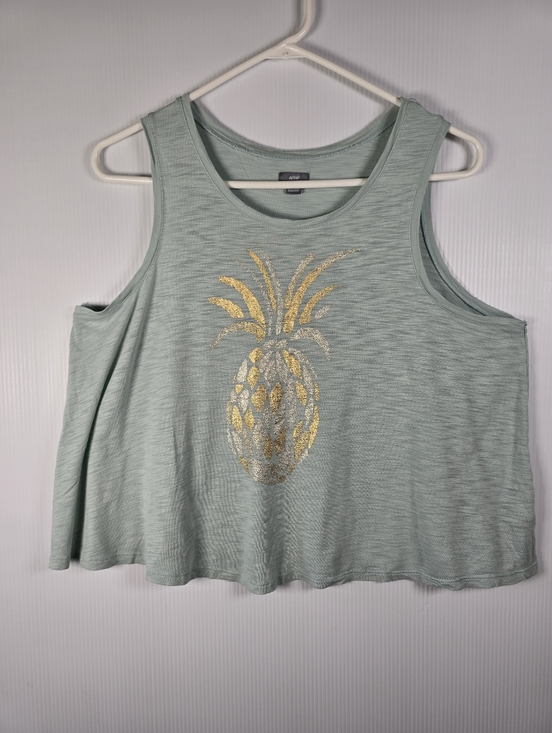 aerie Tops - aerie Mint Green Tank with Metallic Gold Pineapple Flowy Swing Crop Top Size M
